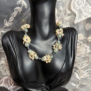Floral Green and Gold Necklace